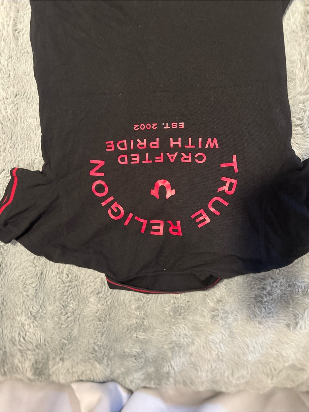 True Religion mens Black Tee with Hot red Logo